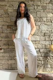 Benji Linen Panel Wave Vest White - 